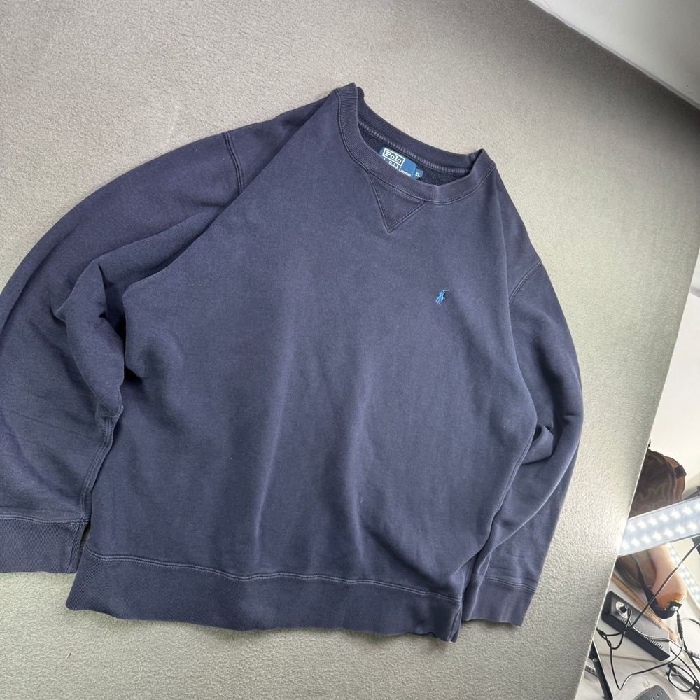 Vintage Polo Ralph Lauren Sweatshirt Men XL Navy Blue 90s Pullover V Stitch - Picture 8 of 8